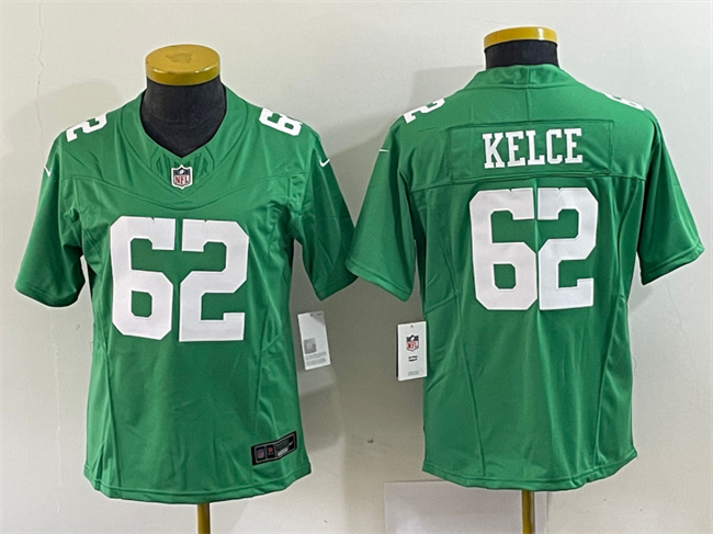Women's Philadelphia Eagles #62 Jason Kelce Green 2023 F.U.S.E. Stitched Football Jersey(Run Small) Women's Philadelphia Eagles #62 Jason Kelce Green 2023 F.U.S.E. Stitched Football Jersey(Run Small)